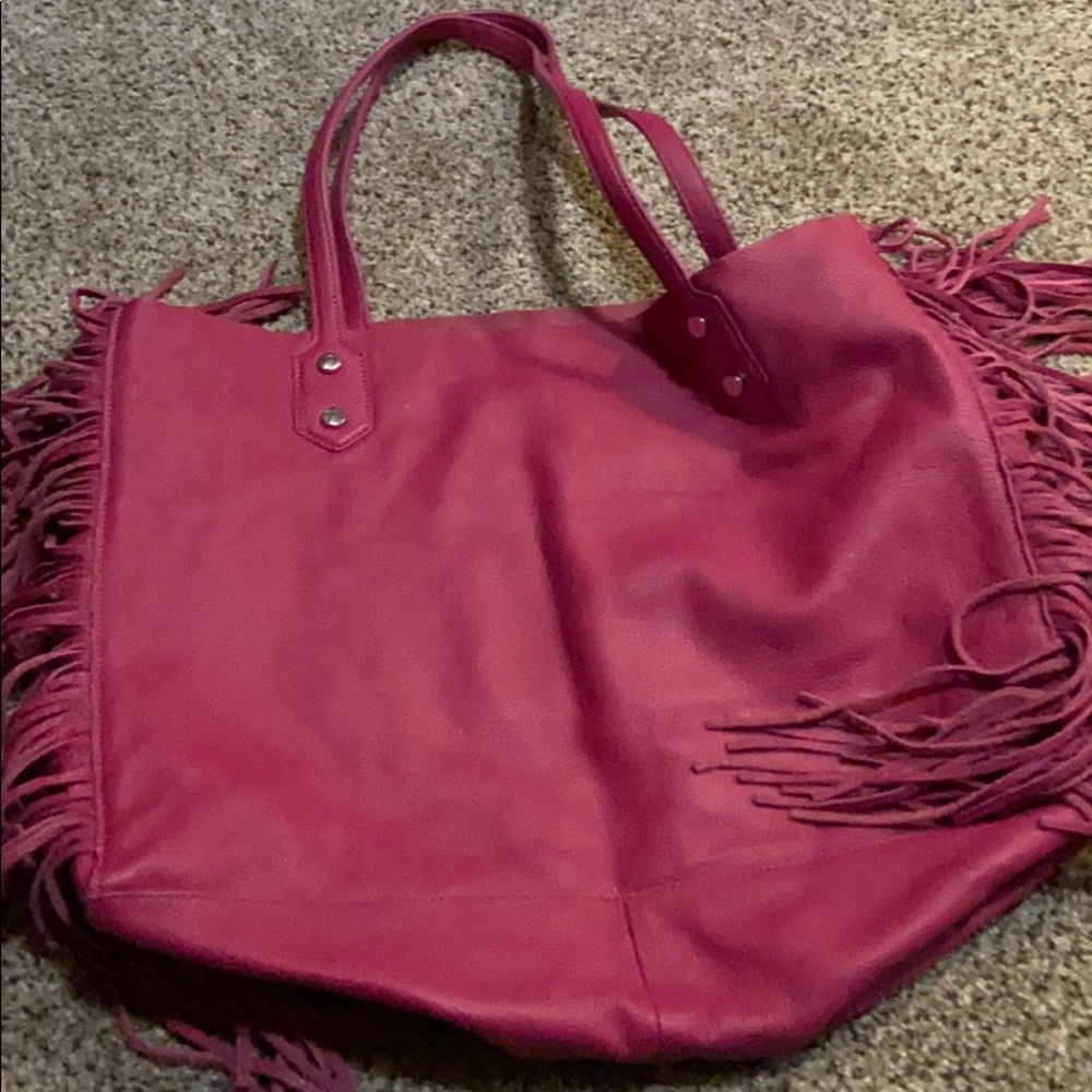 Pink leather tote